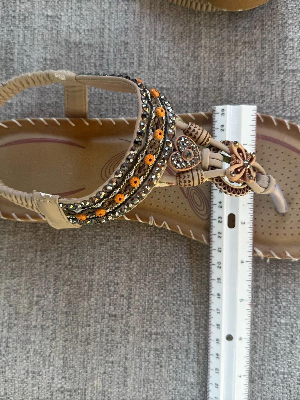 Beautiful Beige Embellished Women’s Sandals with Orange Bead Detail